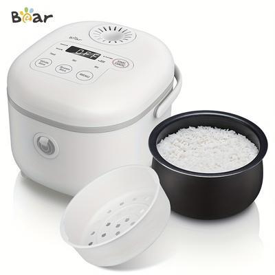 TEMU Bear 6 Multifunctional Rice Cooker With Steamer - 3., Ideal For White/, & Soup, Serves 1-3 People, Aluminum Square, Plastic Lid, 220-240v Image