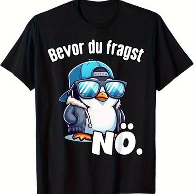 "TEMU Men's Vintage Graphic T-shirt - "beware Of The Funny Penguin" Design With Brilliance & Magnet Eyes - Black Short Sleeve Summer Shirt For Casual & Sporty Outfits, Cute Penguin T Shirt" Image