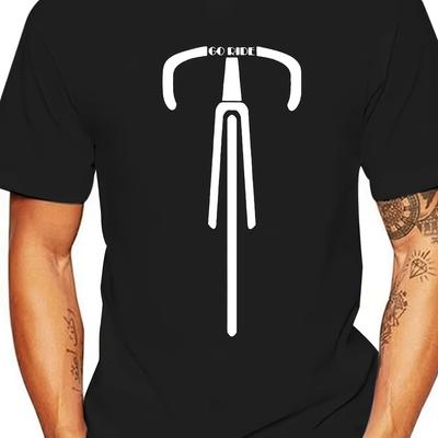 TEMU Men's Vintage Cotton T-shirt With Bicycle Graphic - Black & White , Breathable Crewneck Tee For Cycling, Mtb & Casual Wear, Machine Washable Regular Fit Short Sleeve Top, Cycling Shirt, Image