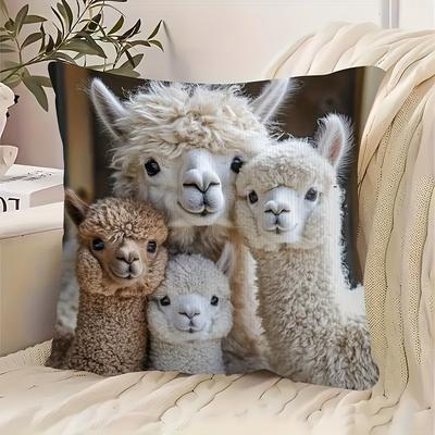 TEMU A Cute Alpaca Patterned Pillowcase, Soft And Comfortable, Made Of Polyester Suitable For Decorating Living Rooms, Sofas, Bedrooms, And Cars, Sold As A Single Piece. Image