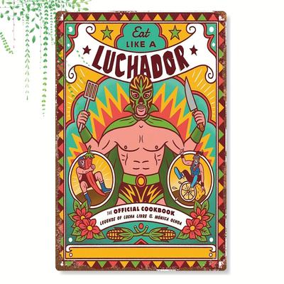 TEMU [] Vintage Metal Wall Art - Eat Like A 8x12 Inch Official Cookbook Of Wrestling, Colorful Retro Design, Home Decor & Kitchen Inspiration, Decor Image
