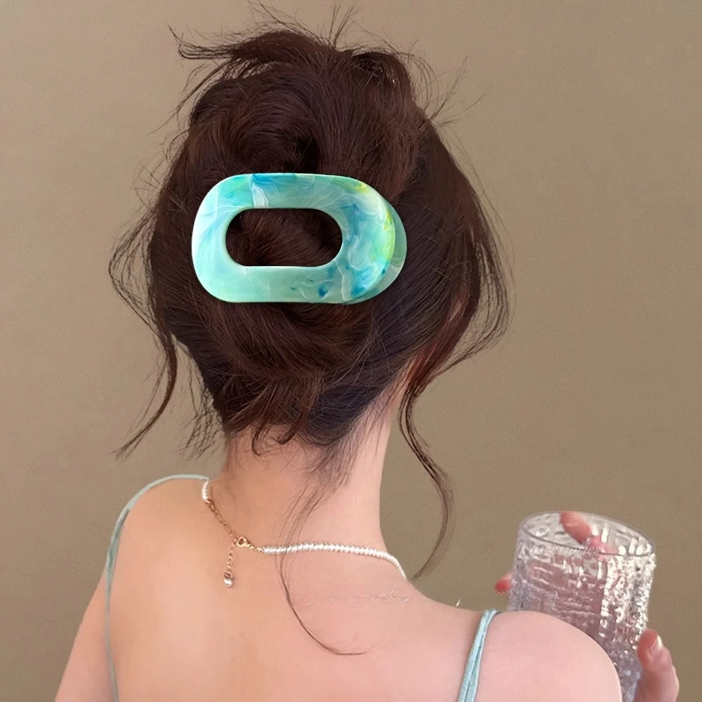 Vintage minimalistische Marmormuster Haarspange Runde Klaue Clip Strand Urlaub Haarschmuck Mädchen Artikel Zubehör para el cabello Image