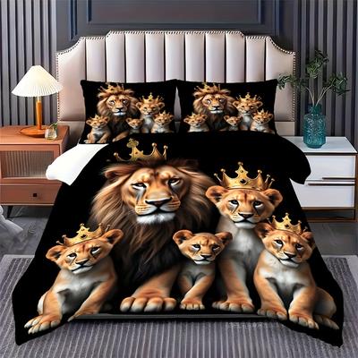 TEMU 2/3pcs Royal Pattern Luxury Elegant Style Theme Bedding Set, Duvet Cover Set With Zipper Design, Machine Washable 1 Duvet Cover +1/2 Pillowcases, Image