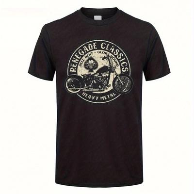TEMU Men's Vintage Glory Bounds Heavy Metal Graphic T-shirt - Black Retro Biker Tee With Rebgrde Classics & Iron , Regular Fit Casual Round Neck, Machine Washable, Apparel Shirt Image
