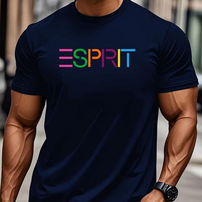 "TEMU [] Men's "" Graphic T-shirt - Casual, Comfortable, And Ideal For - Geometric Print, Crew Neck, Regular Fit, Perfect Gift, Outdoor Apparel|modern |" Image