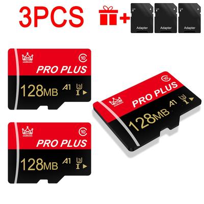 TEMU 3pcs Memory Card 128gb 64gb 32gb 16gb With Adapter, Memory Card 8gb 4gb 2gb 1gb, U3 C10 A1 Tf Card 512mb 256mb 128mb 64mb For Tablet/camera/phone Image