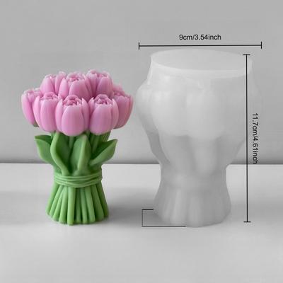 TEMU Silicone Tulip Bouquet Mold For Diy Candles, Plaster & Resin Crafts - Natural Flower-shaped Irregular Molds With , Home Decor & Gift Making, Candle Making Supplies Image