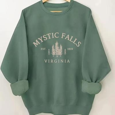 TEMU Plus Size Letter Print T-shirt, Long Sleeve Crew Neck Casual Top For Spring & Fall, Women's Plus Size Clothing Image