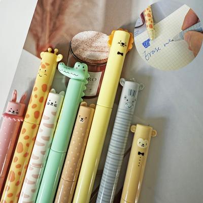 TEMU 8 Erasable Zoo Theme Gel Pens, Blue Ink With Eraser, Twist Gel Pens, Smooth Writing , Suitable Note-taking, Marking School Office Diary Supplies Image