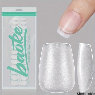 TEMU 240 Pieces Of Double-side Matte Soft Gel Nail Tips - Pre- Transparent Acrylic False Gel Nail Tips For Diy Press-on Nails - For Filing - Short, Square Shape - Matte - Clear Color Image