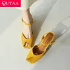 QUTAA 2025 Mode Frauen Pumpen Sommer High Heels Schuhe Slingback Echtes leder Sexy Offene spitze Sandalen Schuhe Kleid Größe 34-39