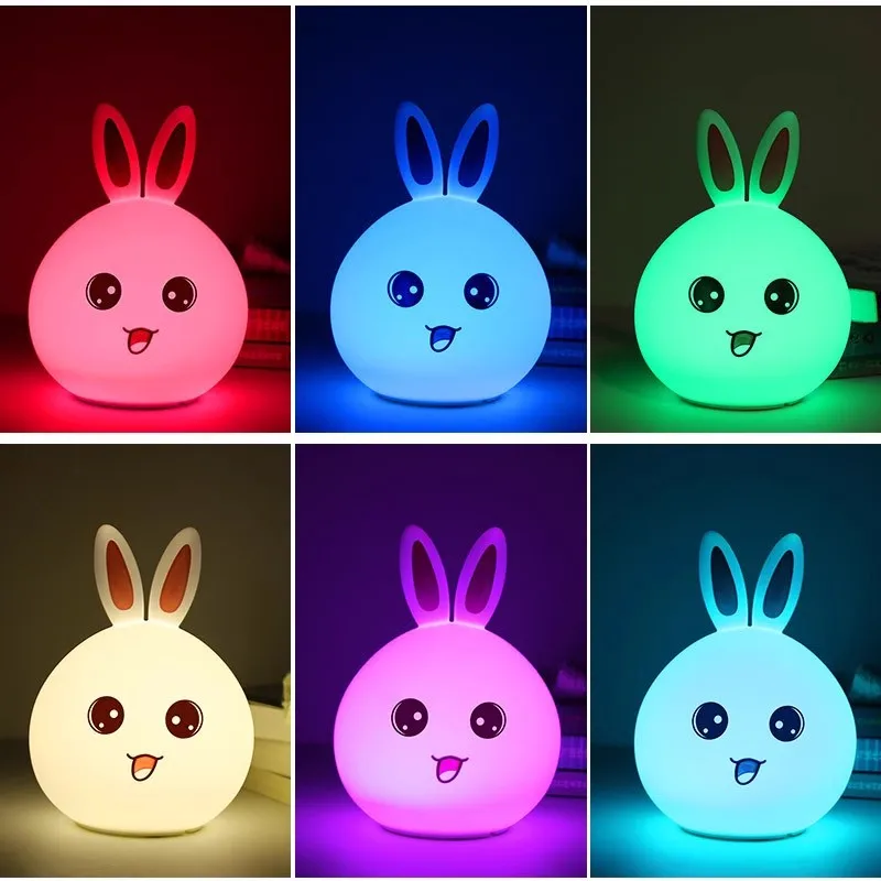 LED-Nachtlicht, niedliches Schaf, Panda, Kaninchen, Silikonlampe, wiederaufladbar, Tierform, Schlaf, weiche Nachtlichter für Kinder, Geburtstagsgeschenk