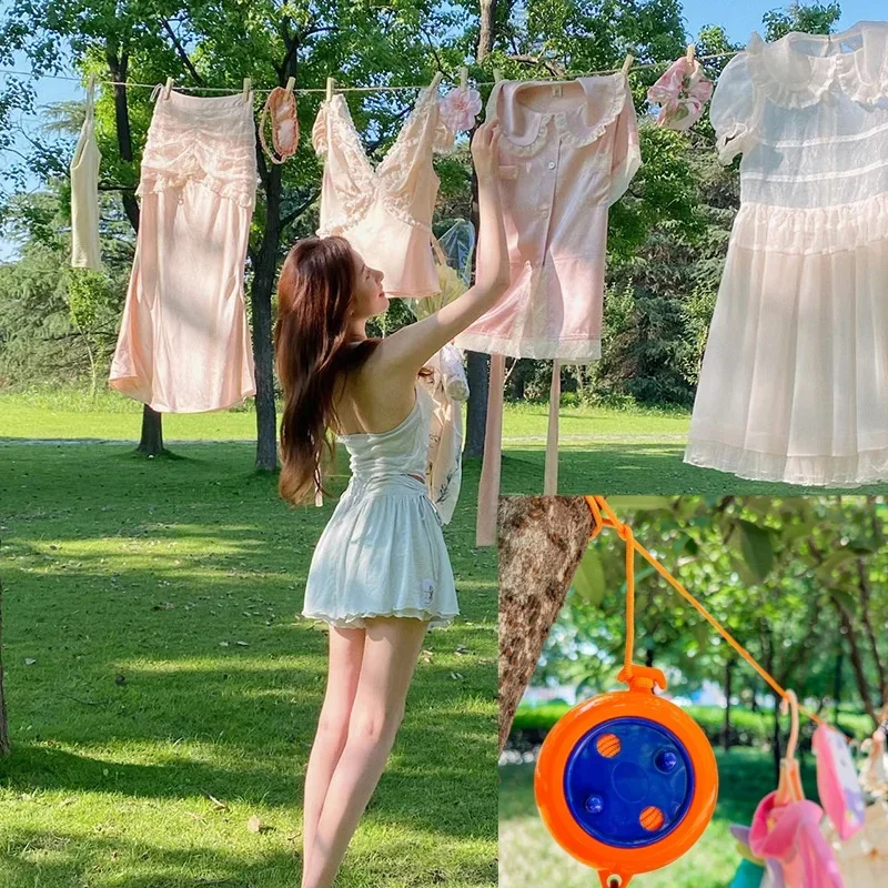 Corde à linge rétractable de 10M, support de séchage de vêtements Portable pour voyage en plein air, ligne de lavage coupe-vent pour Camping, maison, cintre pour linge
