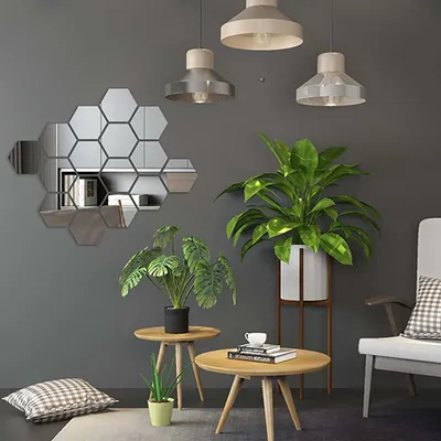 3D Sechseck Spiegel Wandaufkleber Roségold DIY TV Hintergrund Wohnzimmer Aufkleber Wanddekoration Schlafzimmer Badezimmer Home Decor Image