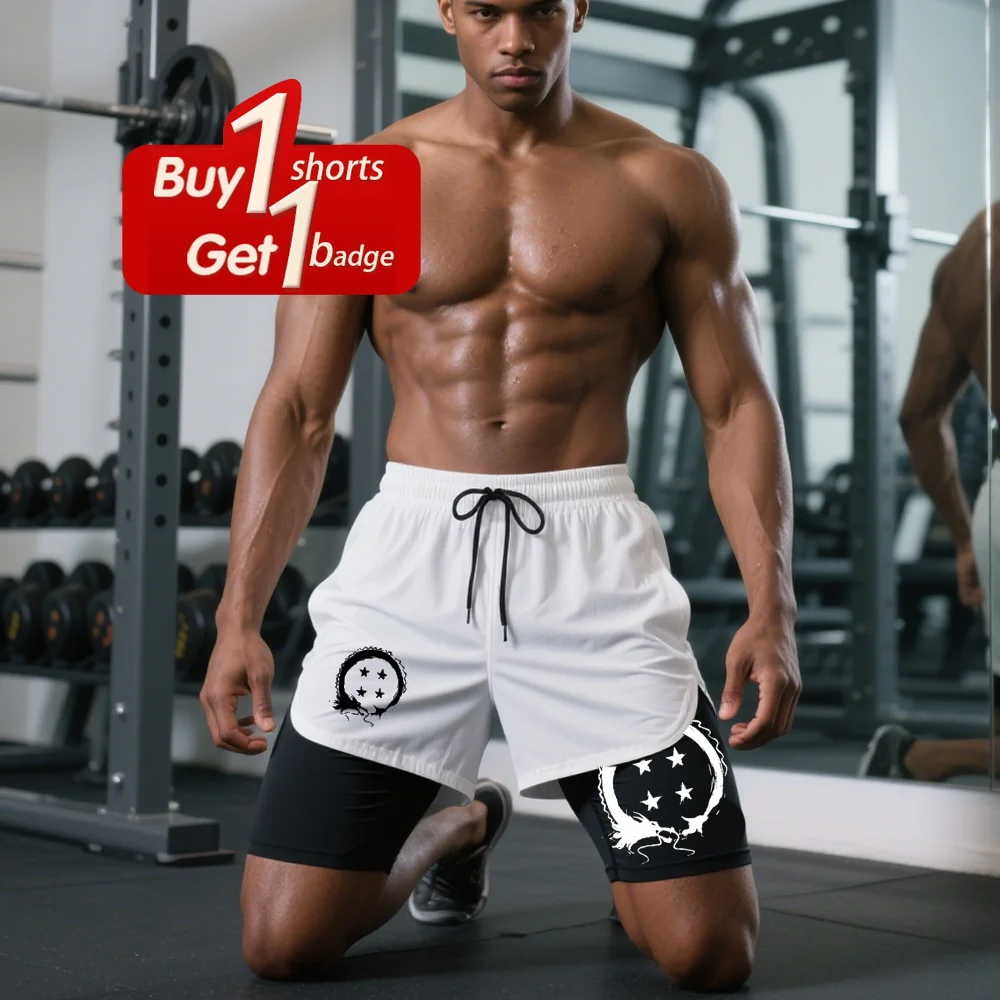 Sommer Dragon Ball Grafik Shorts Mann 2-in-1 Kompression Sportlich Schnell Trocknend Shorts Gym Workout Laufen Training Shorts Bademode Image