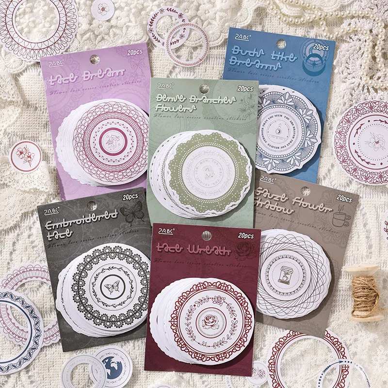 20 Stück runde Aufkleber mit Spitzenrand, präzise geschnittene Journal-Akzente, dekorative Collage-Elemente Image