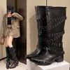 Cowboystiefel Damen 2025, Schnalle, kniehohe Stiefel, spitze Zehen, Punk, Motorrad, Gothic, modische Stiefel, Winterschuhe, Straße, Y2k