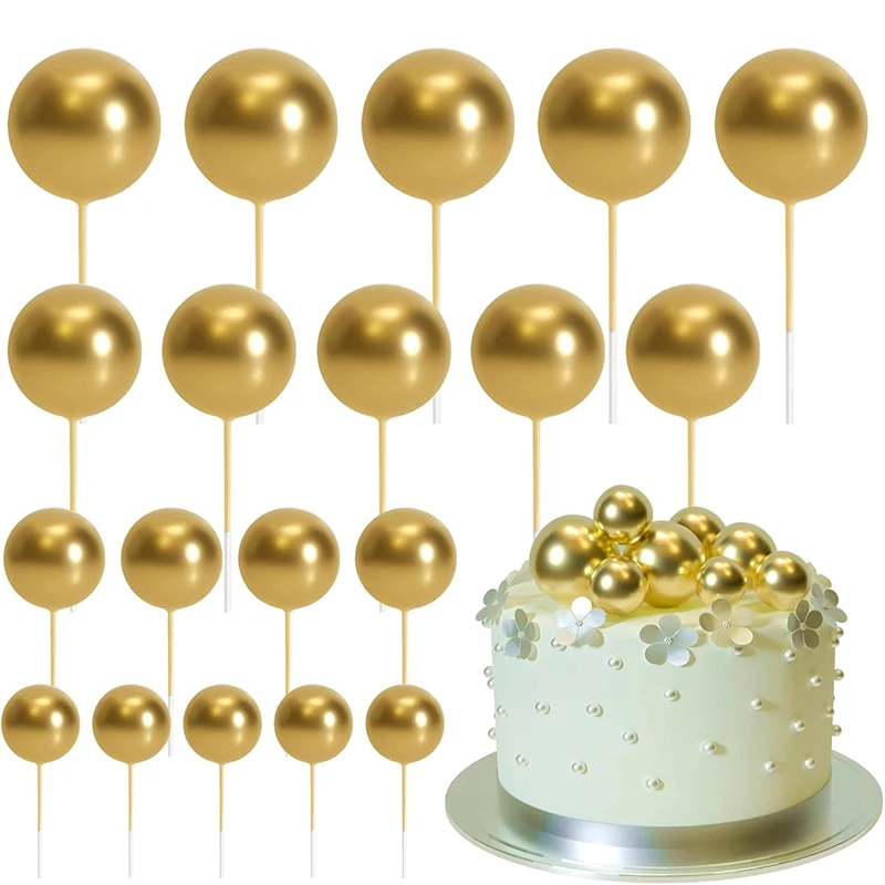 20 Teile/paket 4 cm Ball Kuchen Topper Dekorationen Bunte Kuchen Topper Sticks Gold Kugeln Kuchen Picks Kuchen Topper Kugeln kuchen Dekor