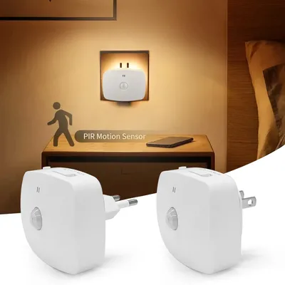 110-240V EU US Socket Led Night Light with PIR Motion Sensor Plug into Wall Lamp for Bedroom Bathroom Hallway Stairs 3 Colors