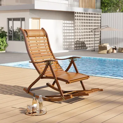 Portable bamboo rocking chair foldable lounge chair outdoor terrace garden leisure rocking chair lunch break lounge chair