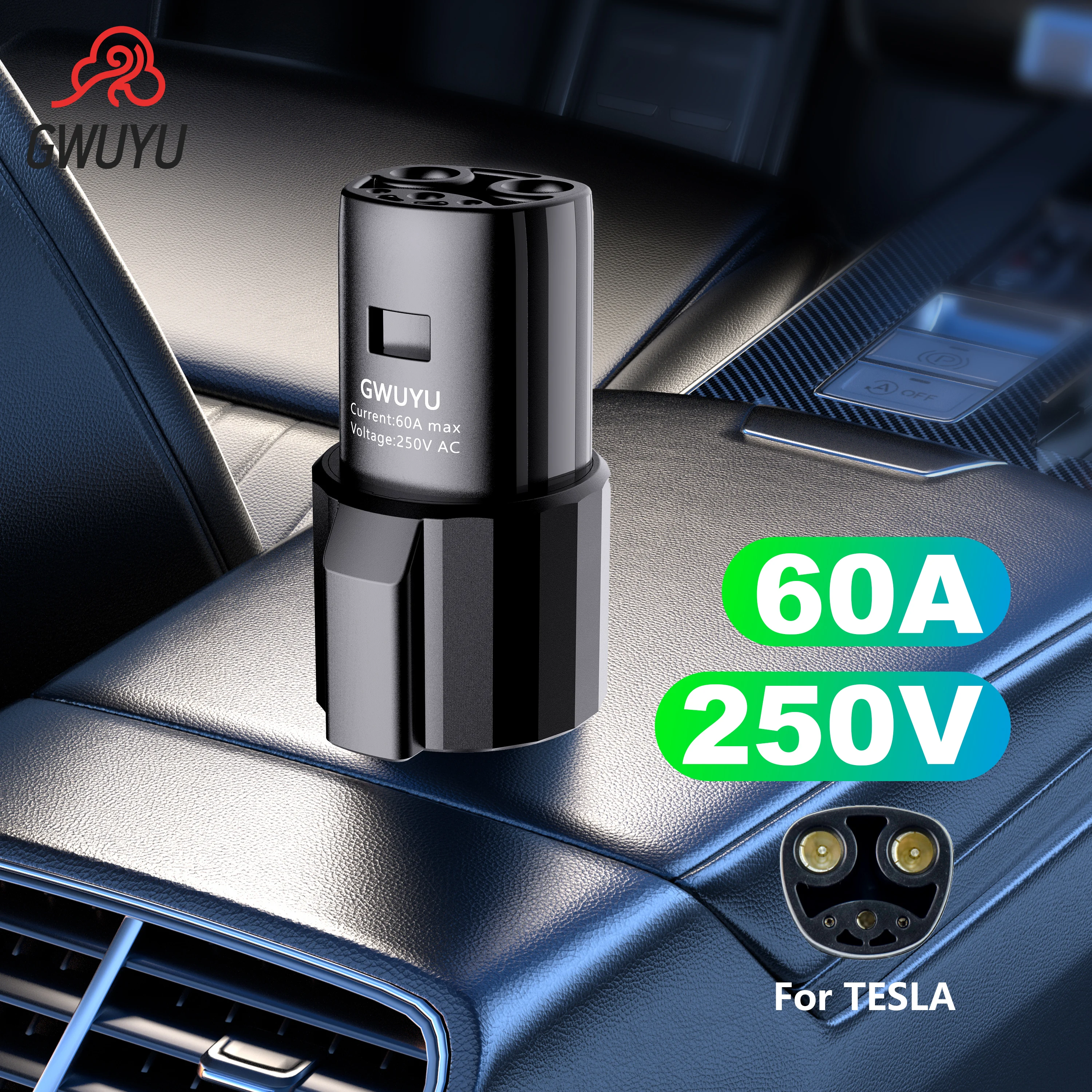 GWUYU MZT30 EV-Ladeadapter Typ 1, SAE J1772 auf Tesla für Elektrofahrzeug, Auto, Tesla-Modell 3/Y/S/X-Adapter, Ladegerät, Pistolenstecker Image