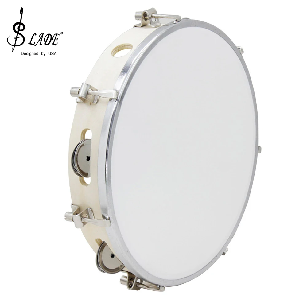 SLADE 10-Zoll-Tamburin, verstellbar, aus massivem Holz, Handglocke, Trommel, Percussion, Musikspielzeug für Kinder, Aufklärungswerkzeuge für Kleinkinder Image