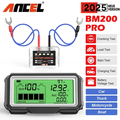 ANCEL BM200 PRO 12V LED Battery Tester Monitor Head-Up Display Charging Voltage Cranking Test Battery Capacity Analyzer Tool