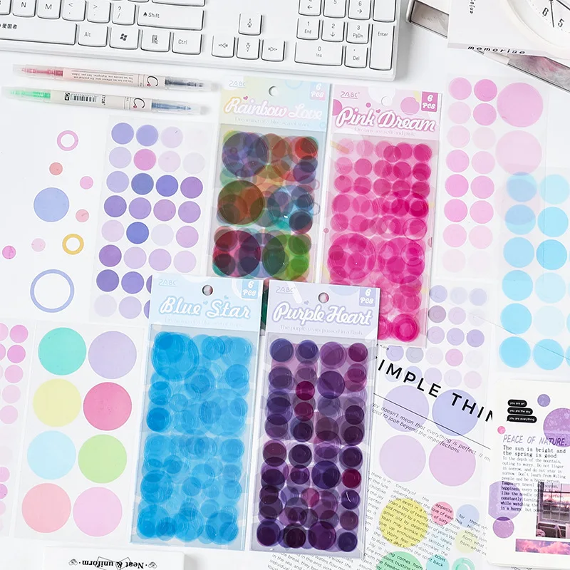 6 pcs Kawaii Watercolor dot stickers Adhesive Diy Hand Account Diary Album Scrapbooking Junk Journal Supplies Labels sticker