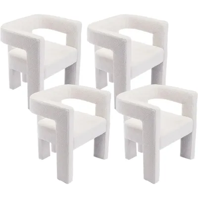 Modern Boucle Dining Chair Set of 4, Sherpa Barrel Accent Chairs Upholstered Armchair Comfy Side Chair for Kitchen Living Room R