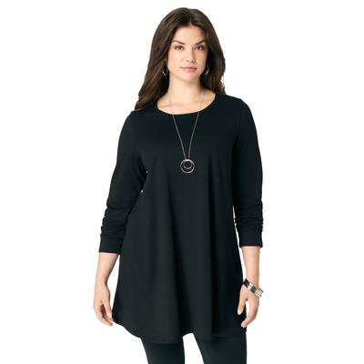 Plus Size Women's Ultimate Long Sleeve Crew Neck Tunic by Roaman's in Black (Size 14/16)