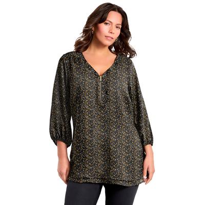 Plus Size Women's Meila Zip Top by Avenue in Black Pebble (Size 14)