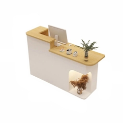 Rezeption Theke Bar Kasse Schreibtisch Holzoptik und Weiß 120cm L Image