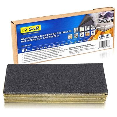 S&R Wasserfestes Schleifpapier 15 verschiedene Körnungen (60er-Set)