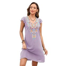 Femmes Mini Robe Robe Décontractée Mode Moderne Robe élégante Mancheron Mariage Quotidien Date Coupe régulière Fleuri Broderie Sans manches Col en V Noir Rouge Violet Été