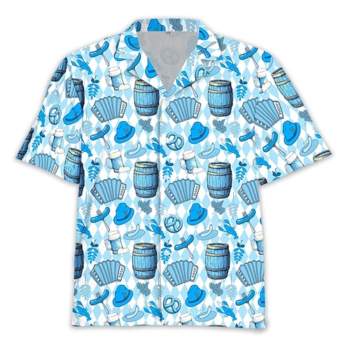 Chemises hawaïennes Chemise Aloha Bavarois Munich Allemand Alpin Oktoberfest Bière Bretzel Graphique pour Homme Adulte Impression 3D pour Carnaval Oktoberfest Plage Vacances Soirée