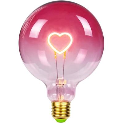 LED-Glühbirne, großer Globus, Edison-Glühbirne, G125, rosafarbenes Herz-Filament, 2 w, dimmbar, Image