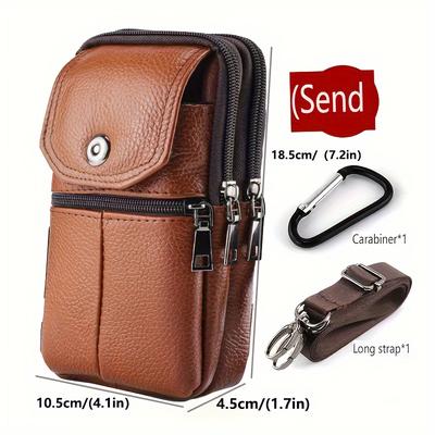 TEMU 1pc Top Layer Cowhide Waist Bag, Multifunctional Outdoor Small Fanny Pack Image