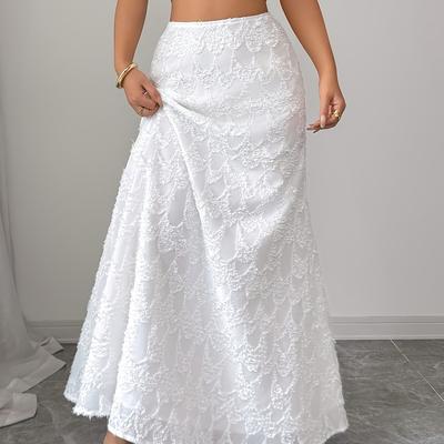TEMU Elegant Women's Chiffon Maxi Skirt - Bohemian A-line Midi Skirt With Lace Detailing, White, For Casual Or Formal Occasions, Wear | Bohemian Style | Chiffon Fabric Image