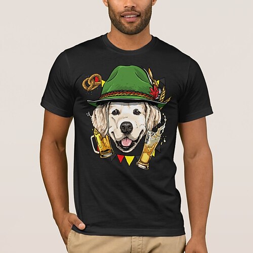 Bayerisch München Deutsch T-Shirt Ärmel T-Shirt Hund Golden Retriever Grafik für Damen Erwachsene Heißprägen für Karneval Oktoberfestbier Party Alltagstauglich Image