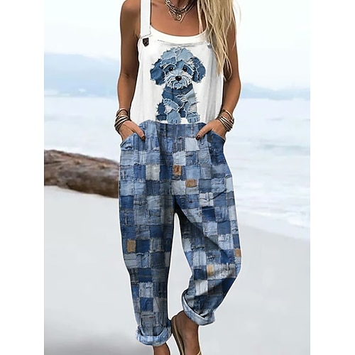 Damen Latzhose Aktiv Grafik Ärmellos Täglich Strand Lässiger Schnitt Blau Schwarz Weiß Sommer Image