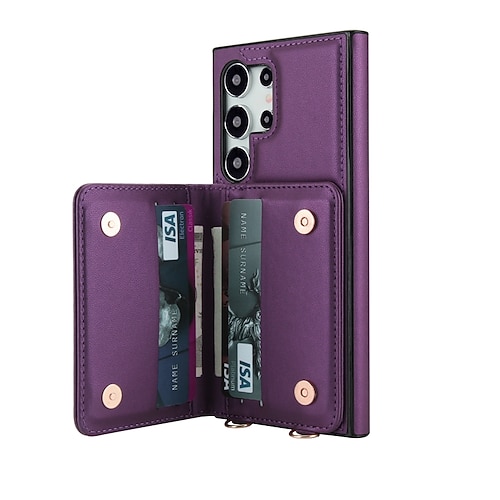 Handy Hülle Handyhüllen Für Samsung Galaxy S25 S25 Edge S24 S24 FE S23 Ultra Plus S22 Plus Ultra A16 A15 A14 A54 Rückseite mit Trageriemen Ständer Kartenfach Retro TPU PU-Leder Image