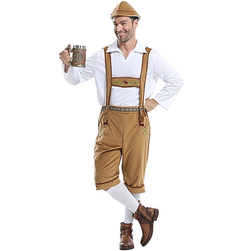 Oktoberfest Lederhosen Hemd Alpenhut Bayerisch Deutsch München Wiesn Herren Party Bier Festival Stoff im traditionellen Stil Image