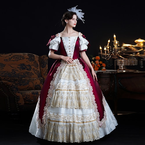 Vintage Rokoko Renaissance Maxi Kleid Normal Ein Hauch Prinzessin Braut Plissiert Gerüscht Prinzessin Rundhals Kostüm Damen Halloween Karneval Maskerade Leistung Party Halloween Erwachsene Ganzjahres Image