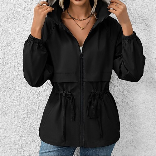 Damen Wanderjacke Regenjacke Regenmantel Außen Wasserdicht Winddicht Wanderoutfits Wanderbekleidung Frühling Herbst Oberteil Baumwolle Camping / Wandern / Höhlenforschung Laufen Einfarbig Schwarz Image