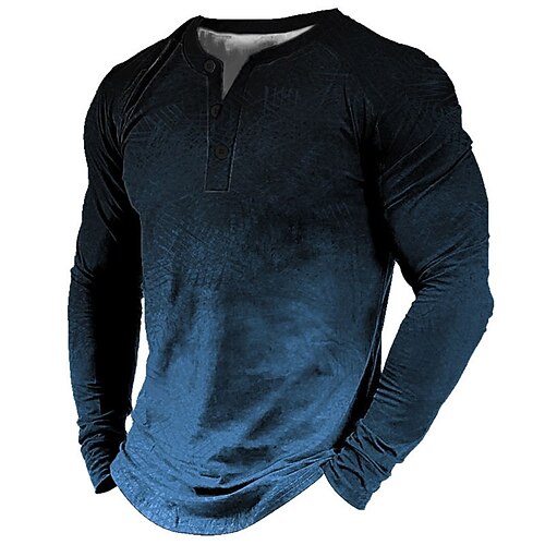 Gradient Casual Herren 3D Hemd Blaue Sommerbaumwolle Herren Henley Tee Vintage Mode Designer Bequemes Grafik Langarm Rot Weiß Braun Outdoor Image