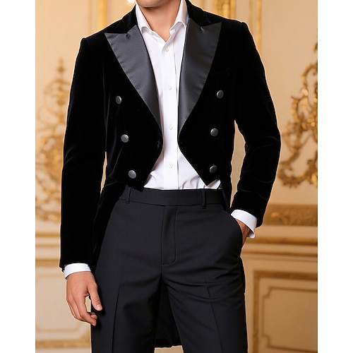 Herren Blazer Geschäft Cocktailparty Hochzeitsfeier Mode Lässig Frühling Herbst Polyester Einfarbig Tasche Knöpfe Bequem Doppelreihig Blazer Schwarz Image