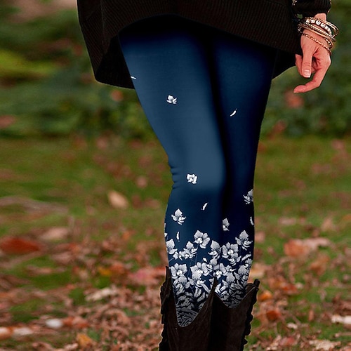 Damen Stoffhosen Leggings Gemütliche Leggings Streetwear Lässig Volle Länge Natürliche Taille Blume Elastischer Bund Druck Bequem Außenbereich Outdoor Urlaub Saphir Marineblau Marinenblau Schwarz Image