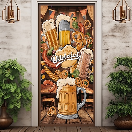 Oktoberfest-Türdekorationen, deutsche bayerische Bier-Türabdeckungen, Türteppiche, Türvorhänge, Dekorationskulisse, Türbanner für drinnen und draußen, für die Haustür, Bürotür Image