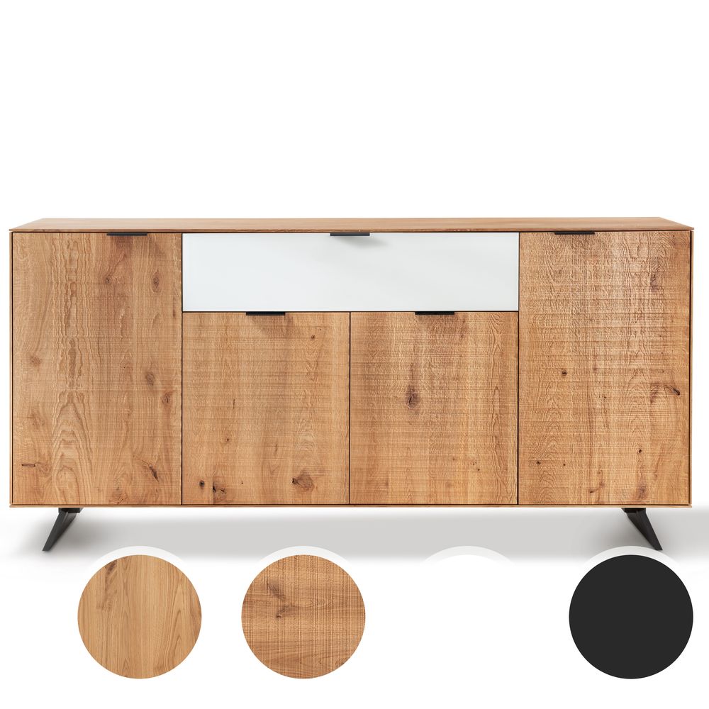 Massivholz »Lugano« Sideboard VI mit Holzfüßen Hobelschlag Front / Hobelschlag Front Image
