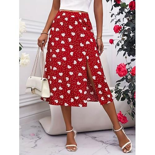 Damen Rock A-Linie Mode Lässig Über dem Knie Hohe Taille Röcke Tupfen Druck Mikroelastisch Straße Täglich Rote Sommer Polyester